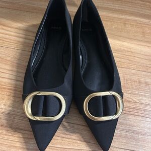 Mango Elegant Black Loafers with Gold Accent